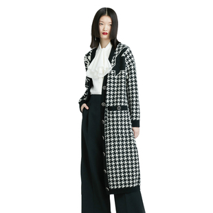 开衫 YES V领设计千鸟格拼色提花长款 YESIR叶谦原创设计师春季