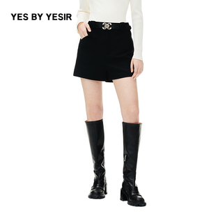 YES YESIR叶谦原创设计师2023秋冬修身 魔术黑色休闲女短裤