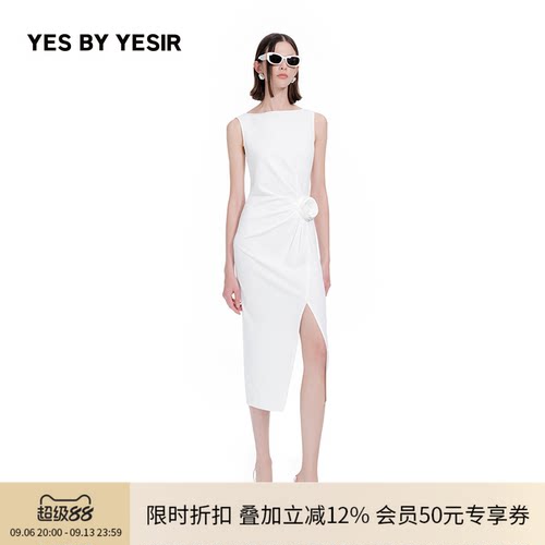 YESBYYESIR浪漫立体花开衩连衣裙