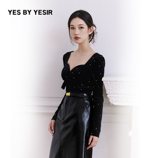 摩卡丝绒烫钻立裁蝴蝶结上衣 YESIR叶谦原创设计秋新款 YES