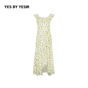 YES BY YESIR叶谦原创设计师夏新款真丝混纺荷叶碎花连衣裙