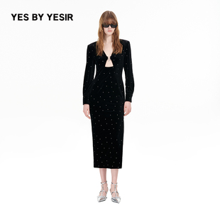 YESIR叶谦原创设计秋新款 静奢镂空烫钻轻礼服 YES 李艾同款