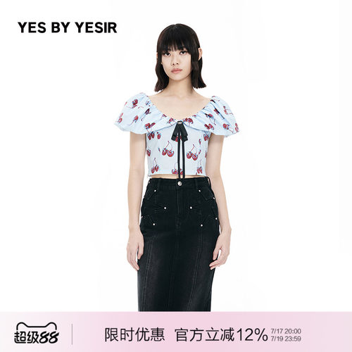 女纯棉南法樱桃印花上衣