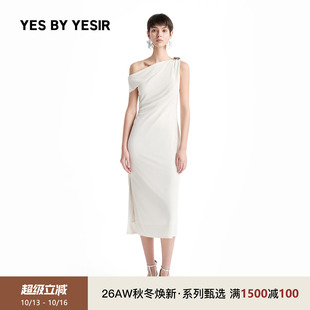 高圆圆同款YES BY YESIR叶谦原创设计26秋季新款云肩水滴扣连衣裙