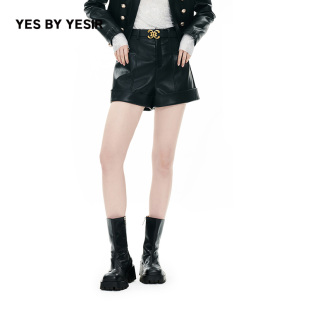 YESIR叶谦原创设计师24春新款 VaVa同款 YES 龙骑士皮质短裤