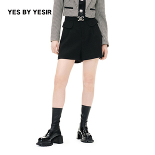 YESIR叶谦原创设计师秋女士超模百搭黑色高腰短裤 YES