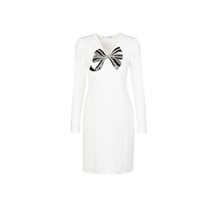 陈妍希同款YES BY YESIR叶谦原创新款弹力镶钻蝴蝶结修身连衣裙