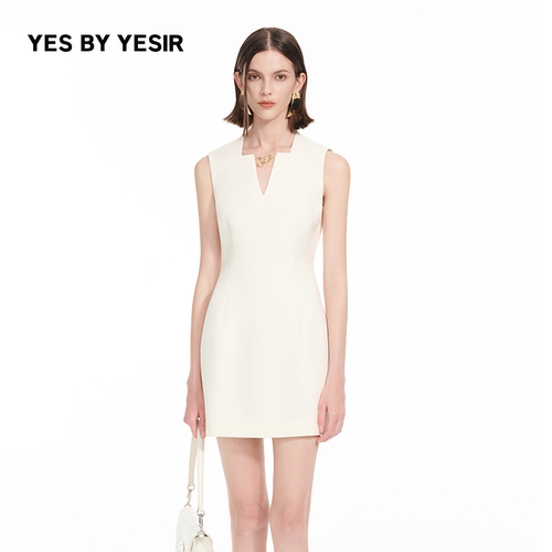 Y字金属蛇解构领背心连衣裙