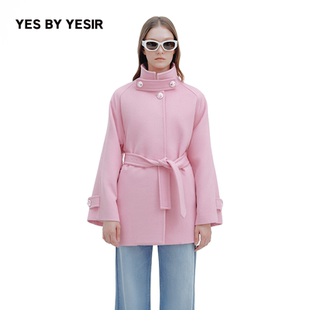 暖冬樱粉披肩绵羊毛呢大衣 YESIR叶谦原创设计2025年冬新款 YES