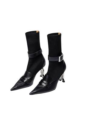 于文文同款YES BY YESIR叶谦原创设计师秋尖头黑色高跟袜靴