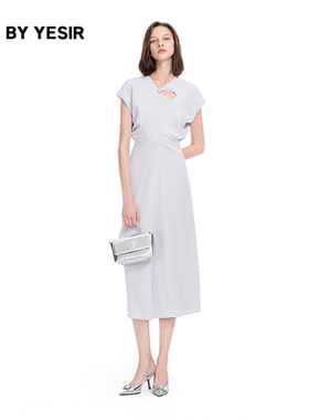 YES BY YESIR叶谦原创设计25夏新款极简静奢解构领型收腰长裙