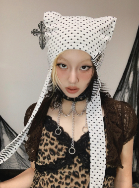 原创设计独家定制朋克圆点猫耳朵纽扣子亲子包头护耳帽春夏秋薄款