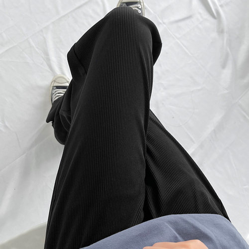 黑色阔腿裤女春秋高腰垂感小个子直筒裤子大码胖mm休闲拖地裤夏季