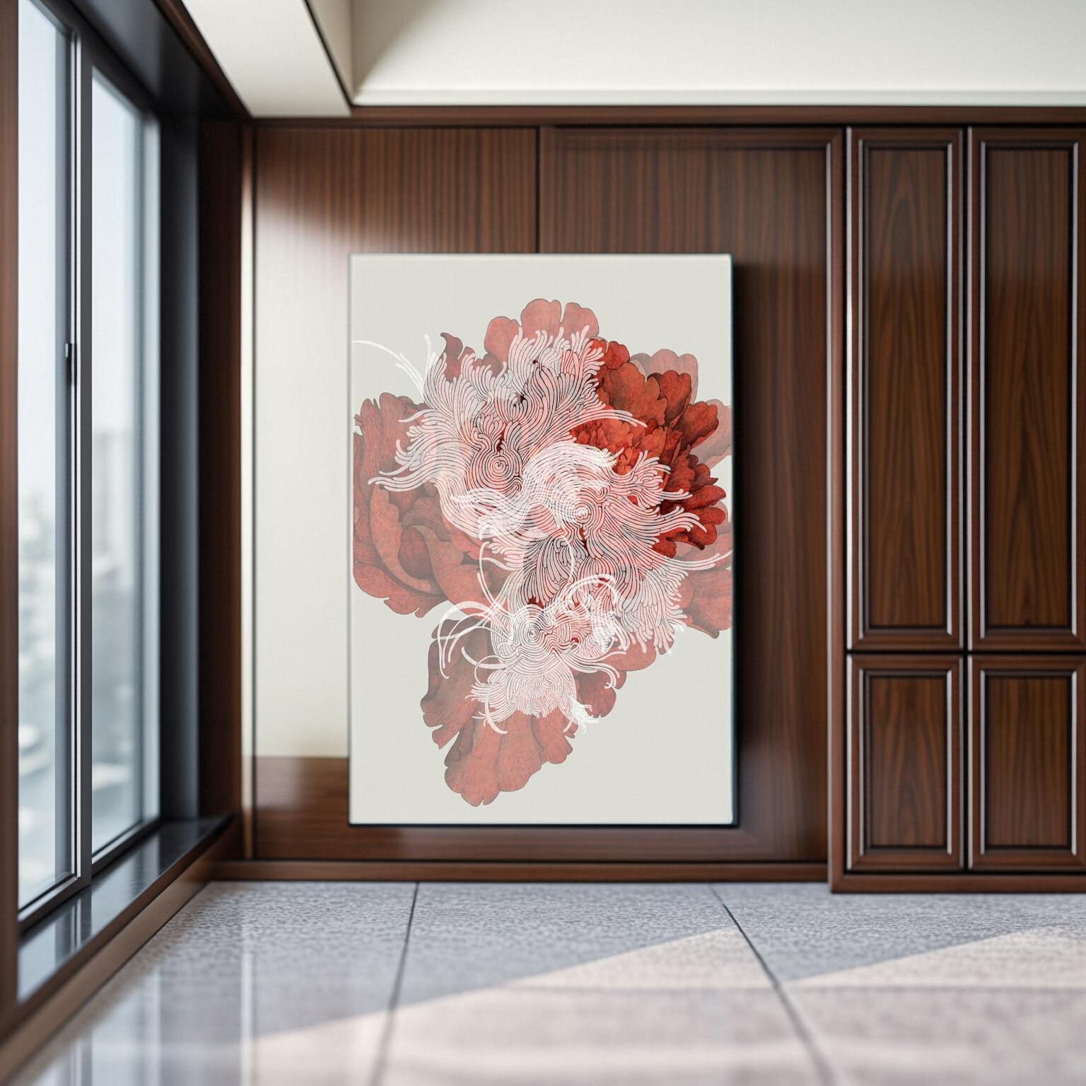 现代轻奢牡丹花装饰画客厅沙发背景墙挂画卧室床头壁画餐厅墙壁画图片