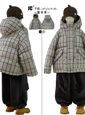 啦芙莱羽绒服2025冬季新款儿童90白鸭绒外套男女宝格子面包服3890