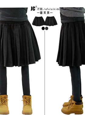 啦芙莱童装2025秋冬季新款女童百褶裙呢子短裙子半身裙学院风7668
