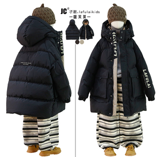 外套男女拼色派克服3383 儿童90绒中长款 啦芙莱羽绒服2025冬季 新款