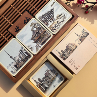 上海文创特色纪念品丝绸创意杯垫出国伴手礼送老外国人教师节礼物