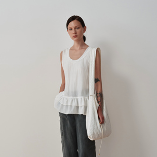 SETTE SEVEN·蕾丝荷叶边 俏皮韩系 波边透感肌理背心