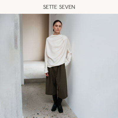 SETTE SEVEN高腰双扣压褶毛呢阔腿裤女秋冬宽松七分裤复古西装裤