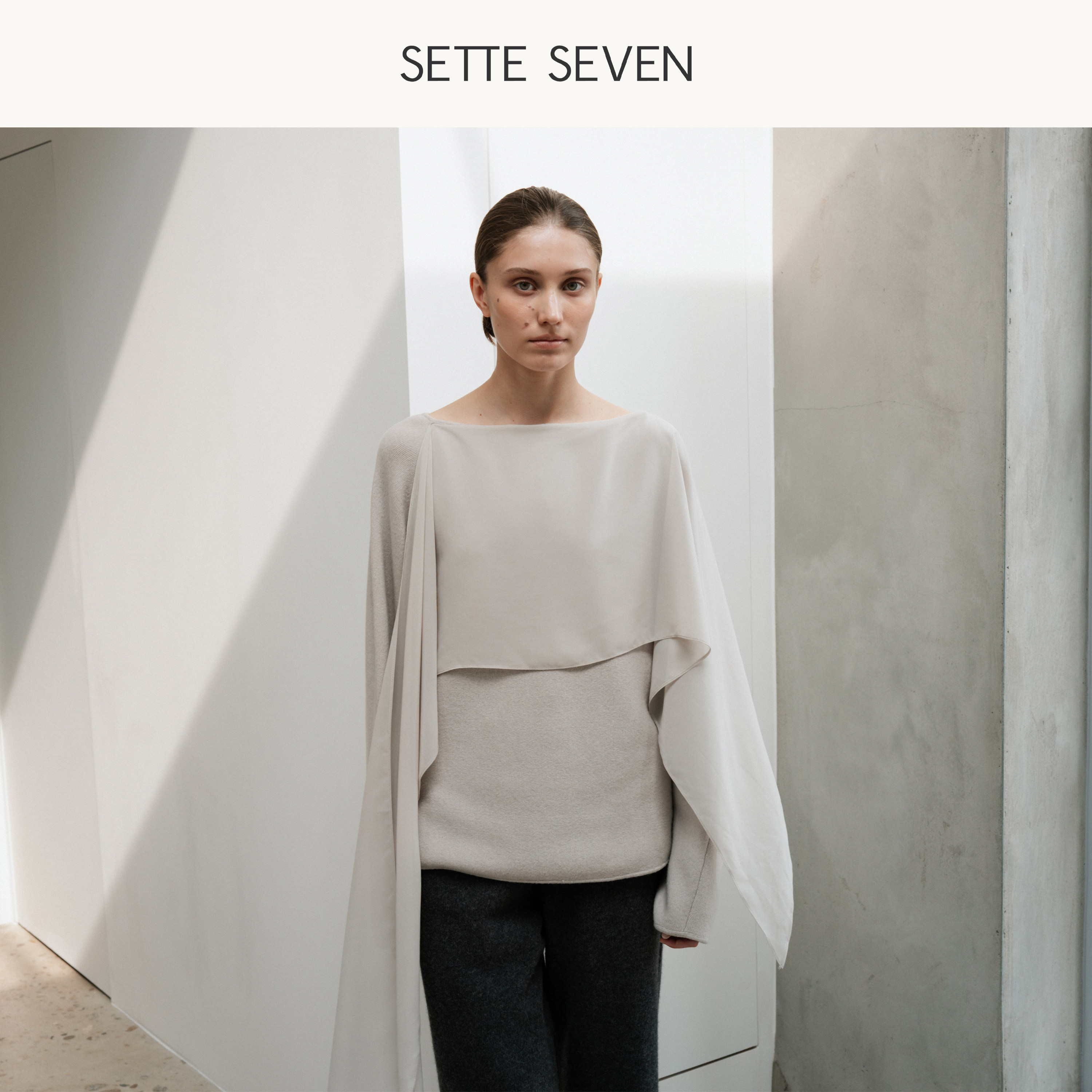 SETTE SEVEN飘带披肩针织衫女秋冬新款垂感圆领长袖显瘦纯色上衣