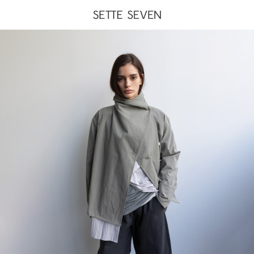SETTE SEVEN·法式绑带荡领外套2025秋新款不规则设计感长袖上衣