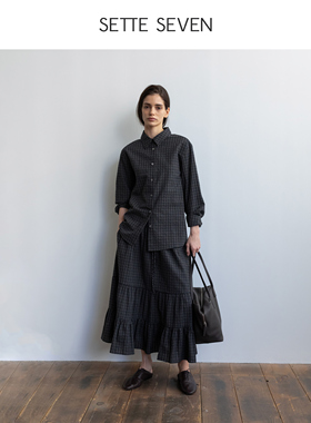 SETTE SEVEN·春季收腰格子衬衫套装
