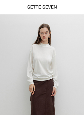SETTE SEVEN·慵懒松弛不规则高领针织衫秋冬辛苦微落肩内搭上衣