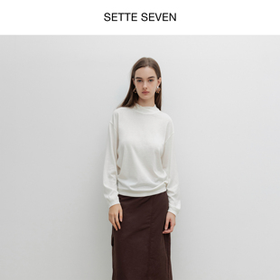 SETTE SEVEN·慵懒松弛不规则高领针织衫秋冬辛苦微落肩内搭上衣