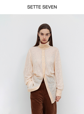 SETTE SEVEN·立领提花蝙蝠袖衬衫女秋冬两面穿设计针织长袖上衣