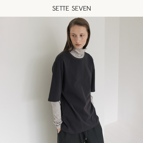 SETTE SEVEN法式慵懒风圆领短袖T恤女2026早秋新款设计感绑带上衣