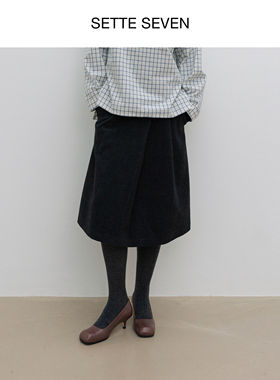 SETTE SEVEN·羊毛呢百褶A字半裙秋冬高腰显瘦小众设计感单褶伞裙