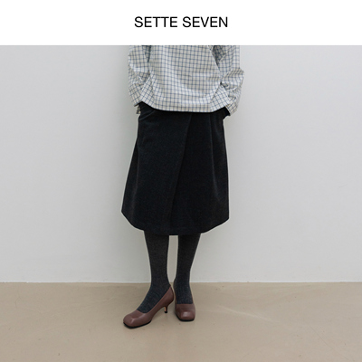 SETTE SEVEN·羊毛呢百褶A字半裙秋冬高腰显瘦小众设计感单褶伞裙