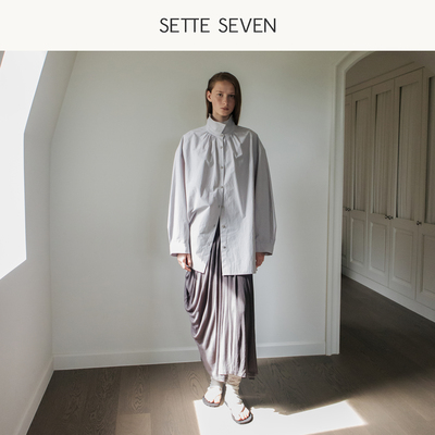 SETTE SEVEN黑色高腰半身裙女2026秋季新款A字不规则褶皱通勤长裙