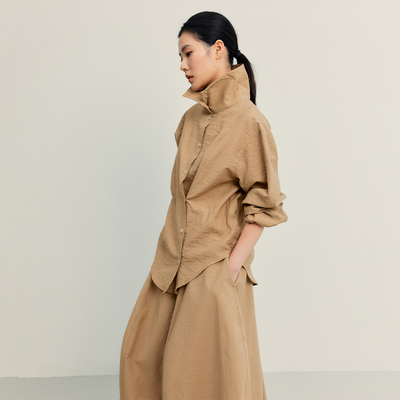 SETTE SEVEN 【自然有序】棉质肌理早秋高领挺阔感两穿衬衫