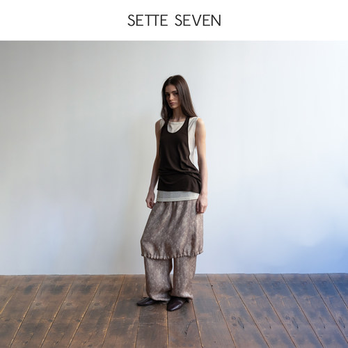 假两件印花抽绳阔腿裙裤