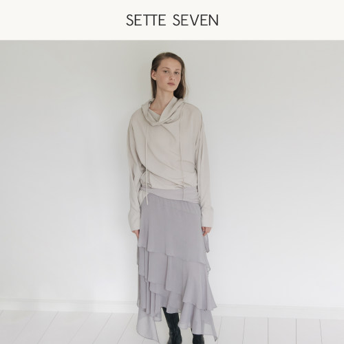 SETTE SEVEN【明星同款】松紧腰半身裙女2026秋季设计荷叶边裙裤