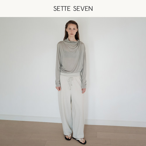SETTE SEVEN高腰针织拼接阔腿裤女2026秋季新款宽松垂感休闲长裤