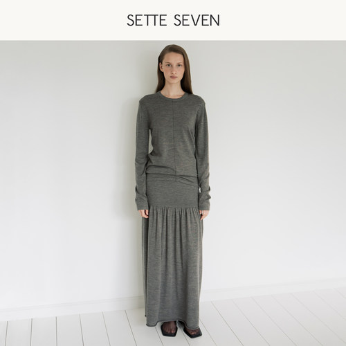 SETTE SEVEN高级感100%羊毛半身裙女早秋高腰显瘦中长款A字大摆裙