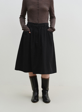 SETTE SEVEN【水洗磨毛】纯棉打褶半裙蓬蓬A字小黑裙102435