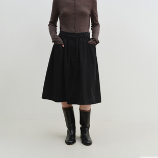 SETTE SEVEN【水洗磨毛】纯棉打褶半裙蓬蓬A字小黑裙102435