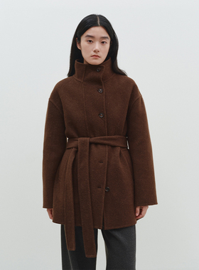 SETTE SEVEN【羊驼毛双面呢】混纺羊毛立领中长款LEM风大衣313385