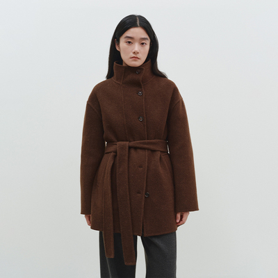 SETTE SEVEN【羊驼毛双面呢】混纺羊毛立领中长款LEM风大衣313385