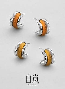 白岚落霞耳钉925银玛瑙新款轻奢小众设计简约耳环耳饰女ED4352