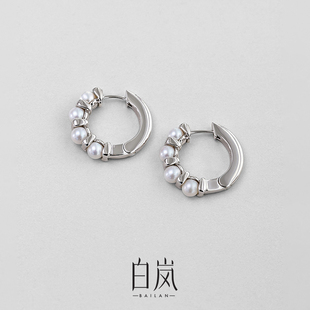 白岚间珠珍珠耳环女时尚 气质耳钉小众设计感气质轻奢耳饰ED3295