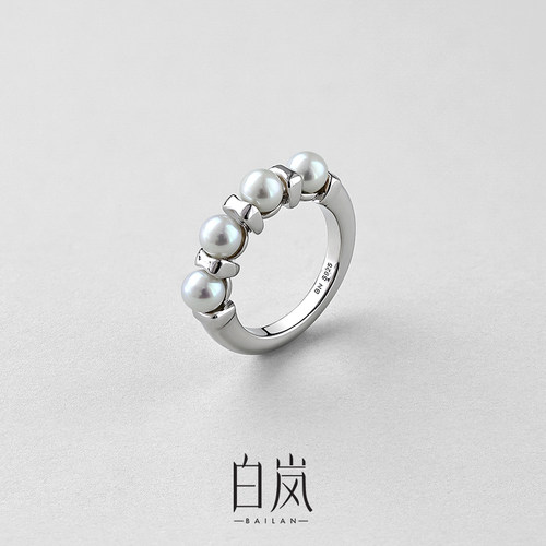 白岚淡水珍珠间珠戒指女百搭纯银