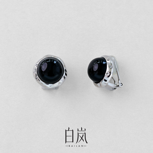 白岚黑玛瑙耳夹女无耳洞耳饰时尚 百搭小众轻奢女设计感气质ED4086