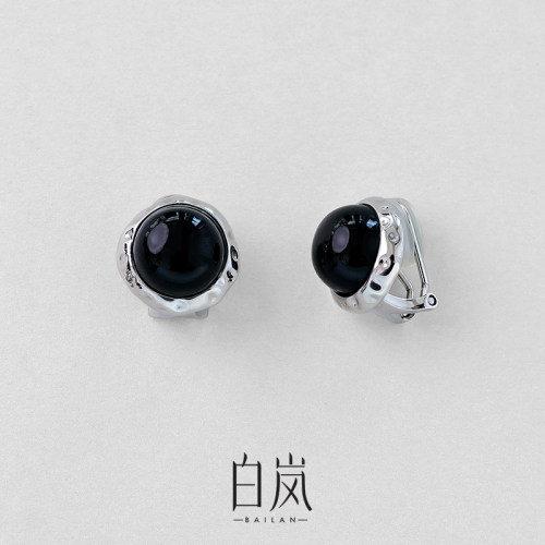 白岚耳夹时尚黑玛瑙S925