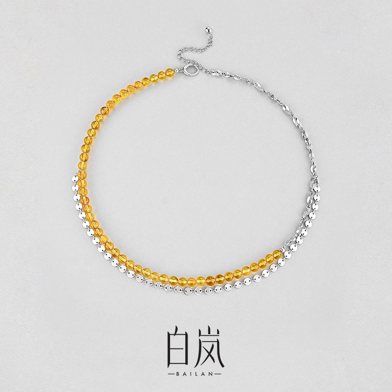 白岚流金项链女轻奢小众设计爆款新款琥珀多层精致毛衣链XL4808