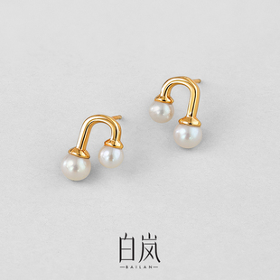 白岚小灯泡珍珠耳钉女秋冬原创轻奢百搭耳环小众设计感气质ED1988